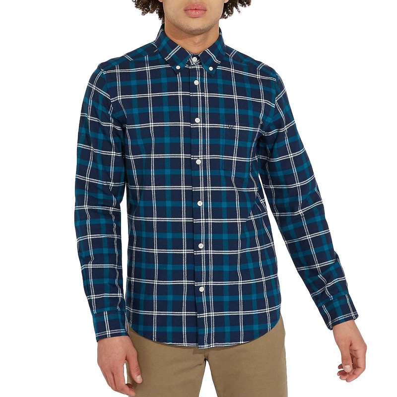 Wrangler Mens One Pocket Cotton Button Down Checked Long Sleeve Shirt Top – Blue