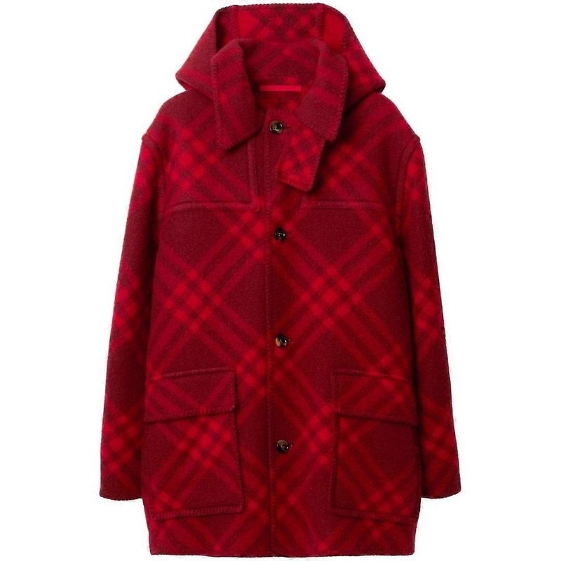 Burberry Wool Check Parka Red Jacket
