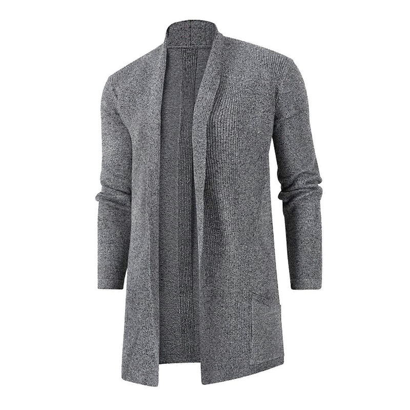 Cardigan Men’s Long Cardigan With Pockets Gray Size L Long Sleeve Winter Casual Leisure Jacket