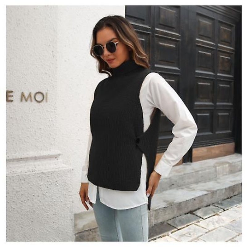 Women’s Sexy Button Turtleneck Sweater Vest 2022 Autumn And Winter Outerwear Vest Women’s High Quality Sleeveless Knitted Sweater