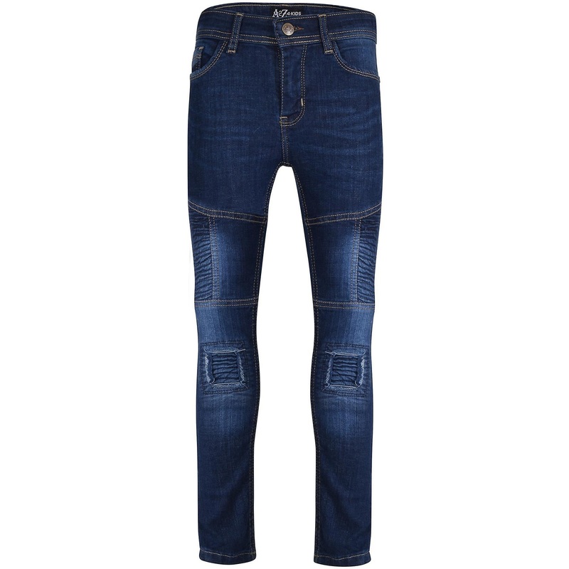 Boys Skinny Ripped Dark Blue Classic Cotton Patched Pants