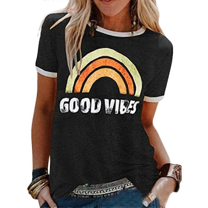 Women’s Pride Shirt Rainbow Graphic T-Shirt Fun Good Vibes Lettering Print T-Shirt LGBT Equality Shirt Casual Summer Short Sleeve Shirt Top