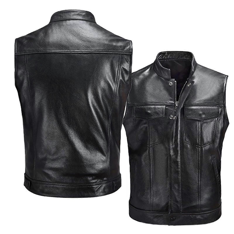 Men’s Leather Vest Motorcycle Suit Vest Casual Funky Button Down Biker Vest
