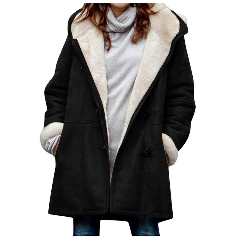 Women’s Winter Coat Thick Warm Softshell Jacket, Lined MediumLength Winter Parka with Fur Hood, Quilted Transition Coat, Black 5XL