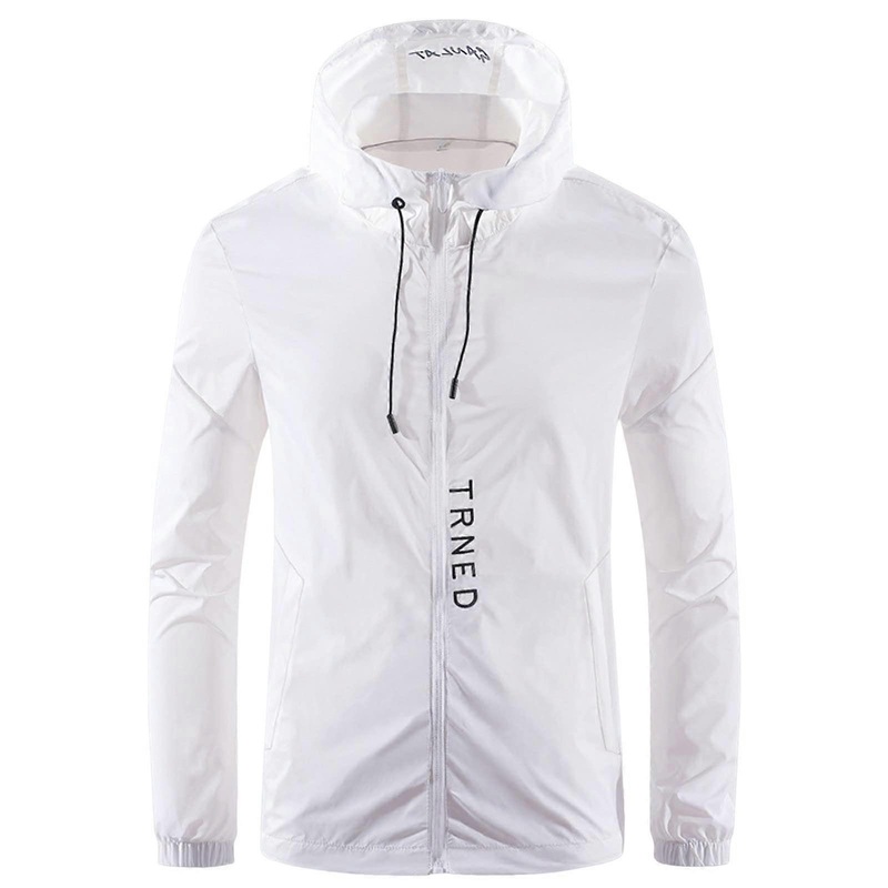 Summer Jacket Men’s Ice Silk Sun Protection Hooded Zip Up Lightweight Windbreaker Rain Jacket White XXL