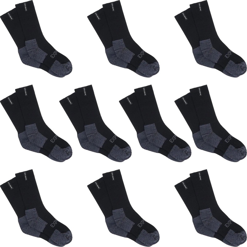 10 Pair Bonds Explorer Tough Work Crew Mens Black Thick Cotton Socks Synh3n Bulk