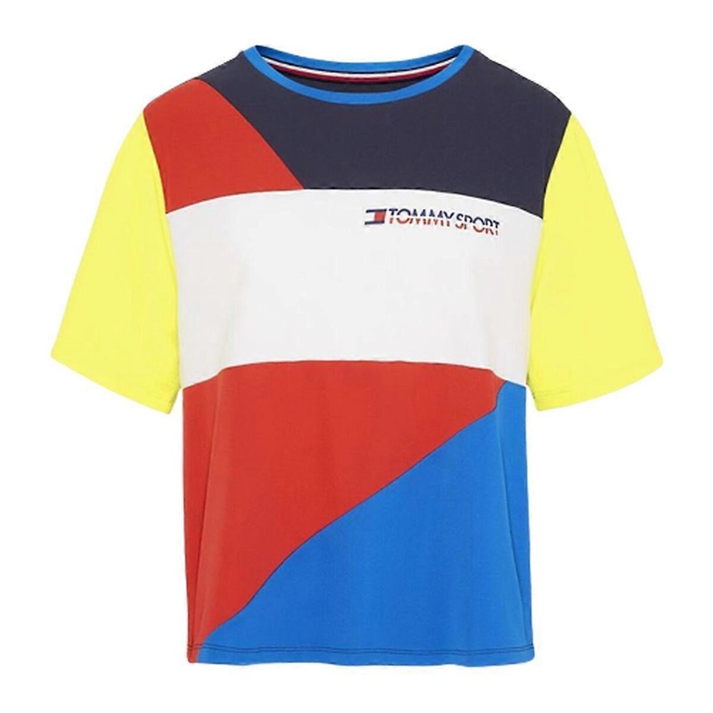 Womens Short Sleeve T-Shirt Tommy Hilfiger Colour-Blocked Blue