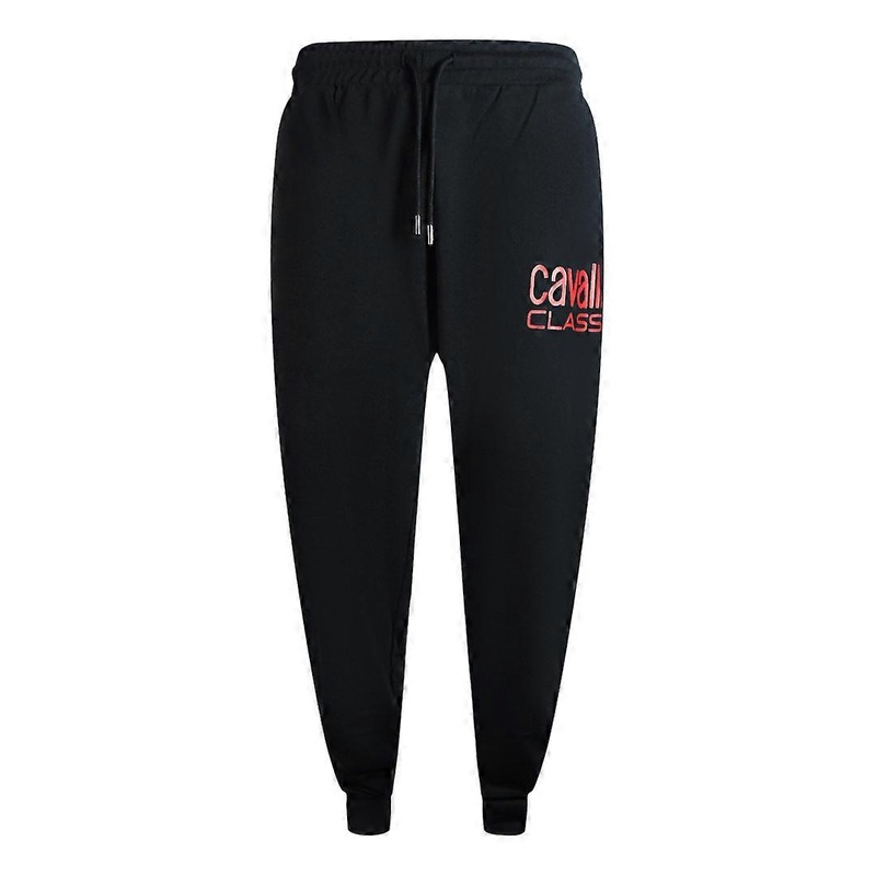 Cavalli Class Bold Red Logo Black Sweatpants
