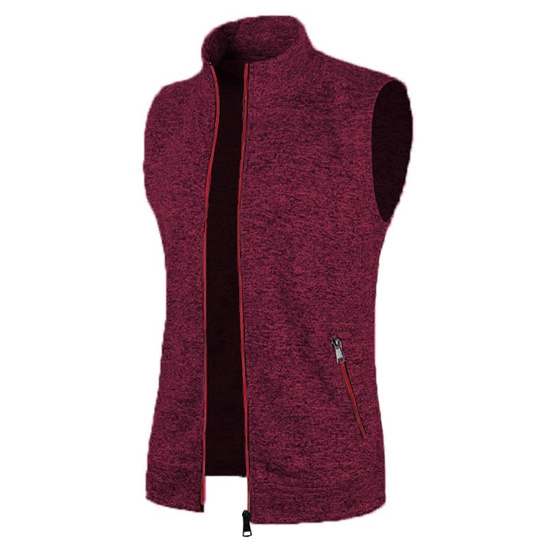 Men’s Sporty Work Vest Sleeveless Fleece Vest StandUp Collar XXL O wine