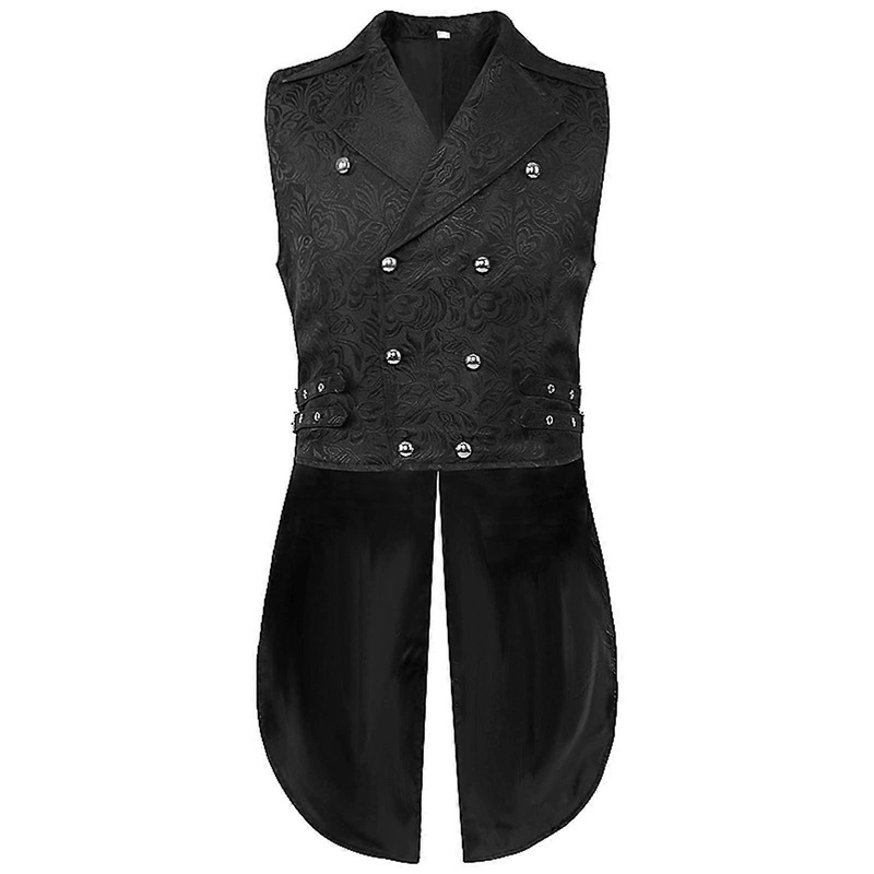 Men’s Steampunk Gothic Vest with Buttons StandUp Collar Black 3XL