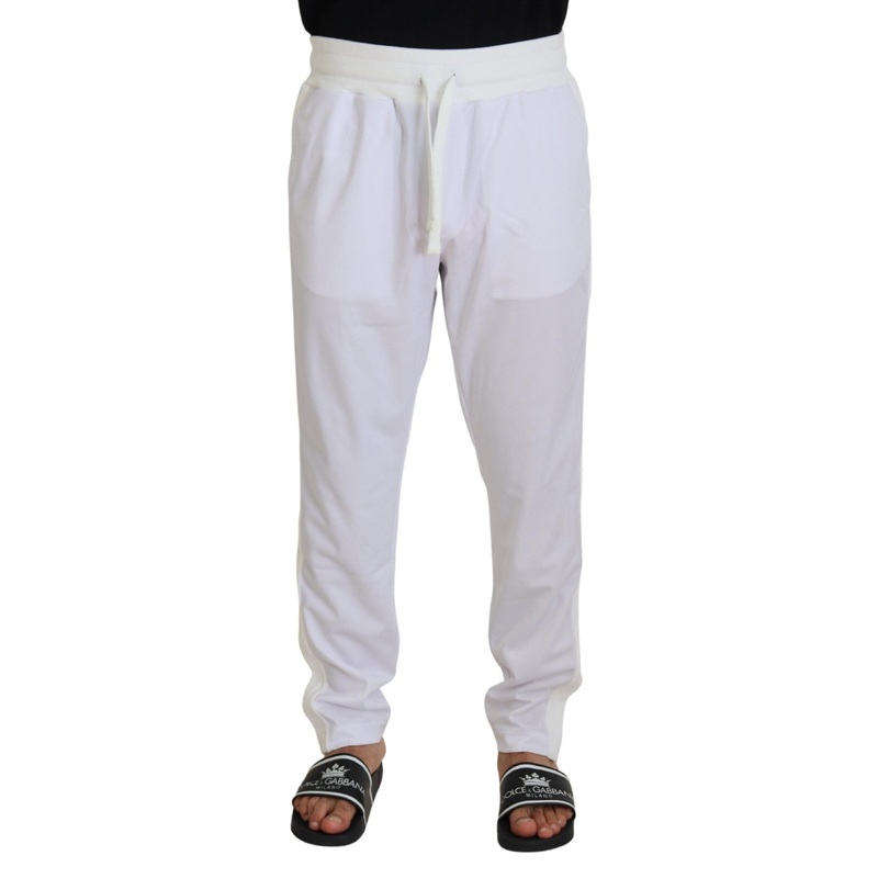 Dolce & Gabbana Men’s White Polyester Crown Logo Jogger Pants