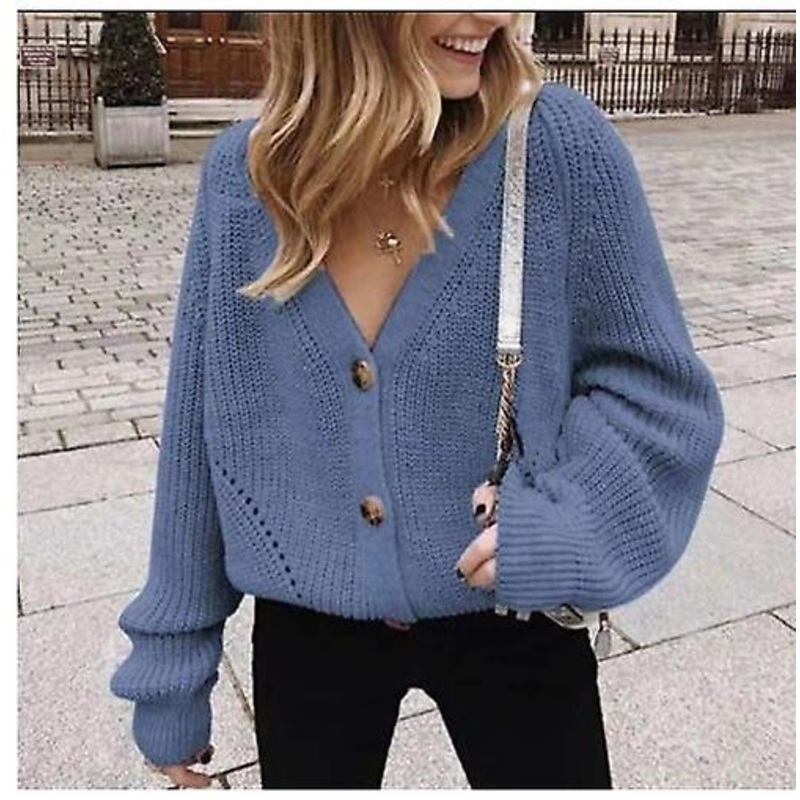 Women’s Jacket 2023 Autumn/winter Solid Color Sweater Women’s Fashion V-neck Knit Cardigan Hot Sale Button Jacket