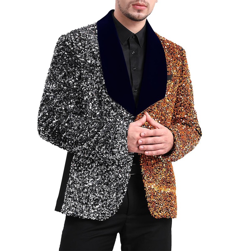 Cloudstyle Men’s Party Luxury Block Sequins 1 Button Blazer
