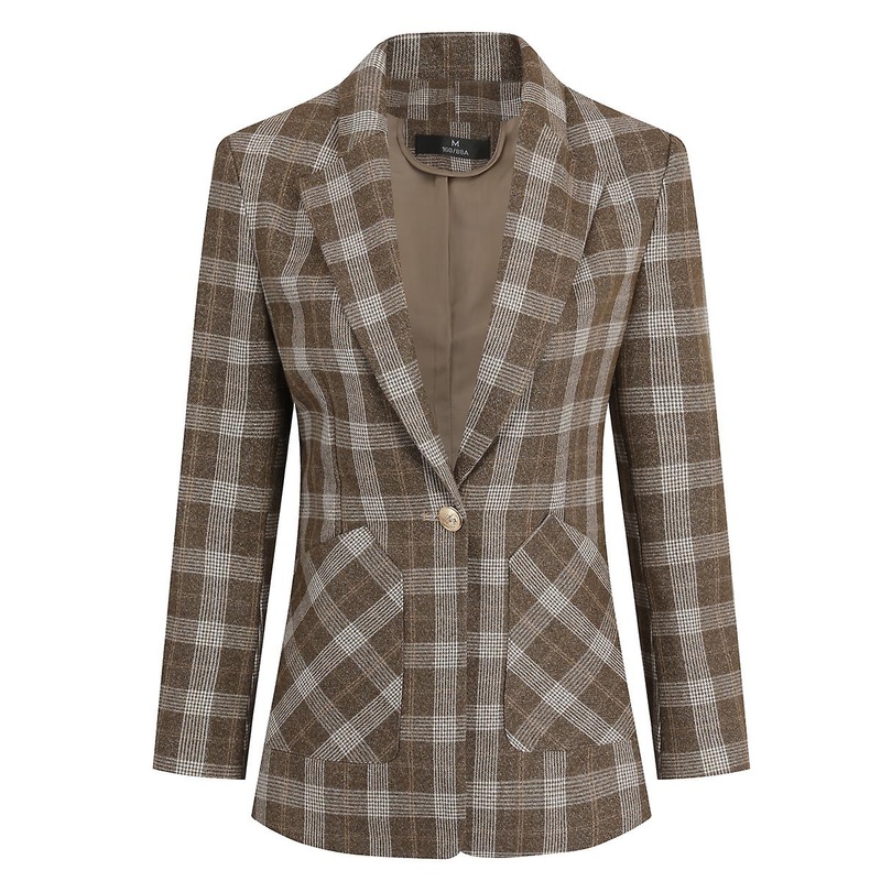 Cloudstyle Women’s Casual 1 Button Slim Fit Plaid Blazer