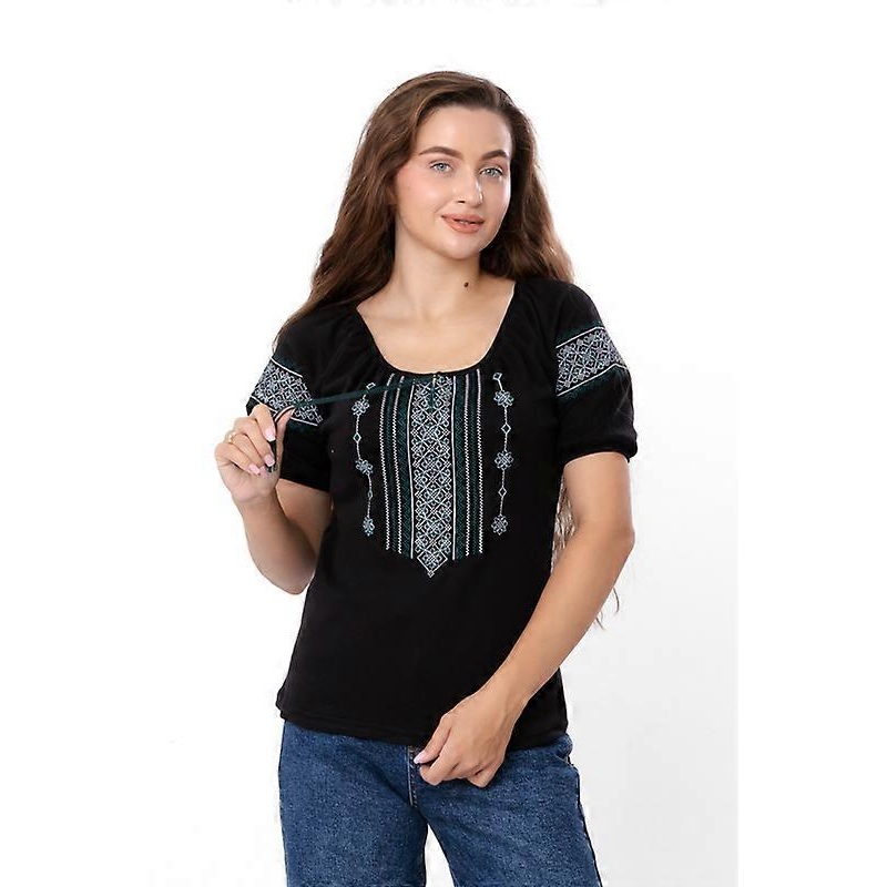 Women’s Embroidered Short Sleeve Shirt  Elegant Summer Blouse, Any season,  HC 8604-015-22