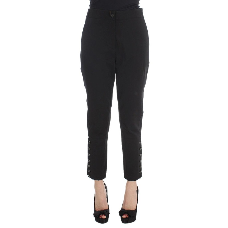 Black Cotton Blend Capri Cropped Pants