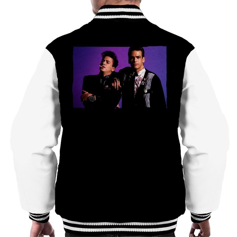 Weird Science Ian And Max Purple Background Men’s Varsity Jacket