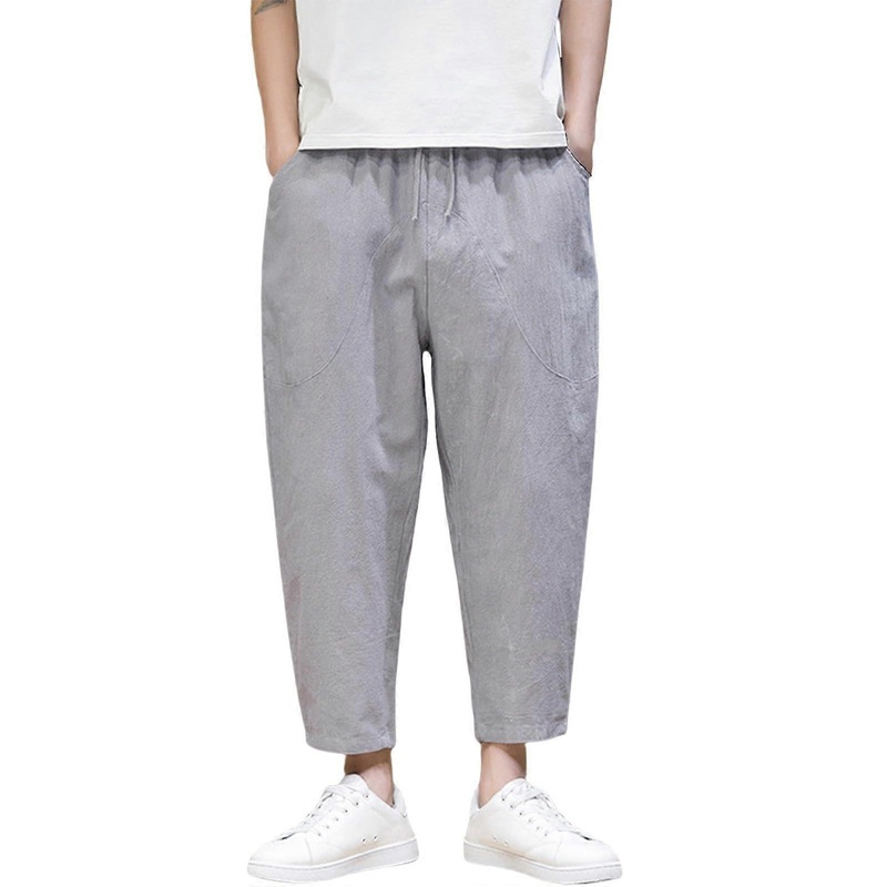 Cotton Linen Pants for Men, Lightweight Fishing and Work Trousers, Casual Golf Chinos, Regular Fit, Gray 5XL