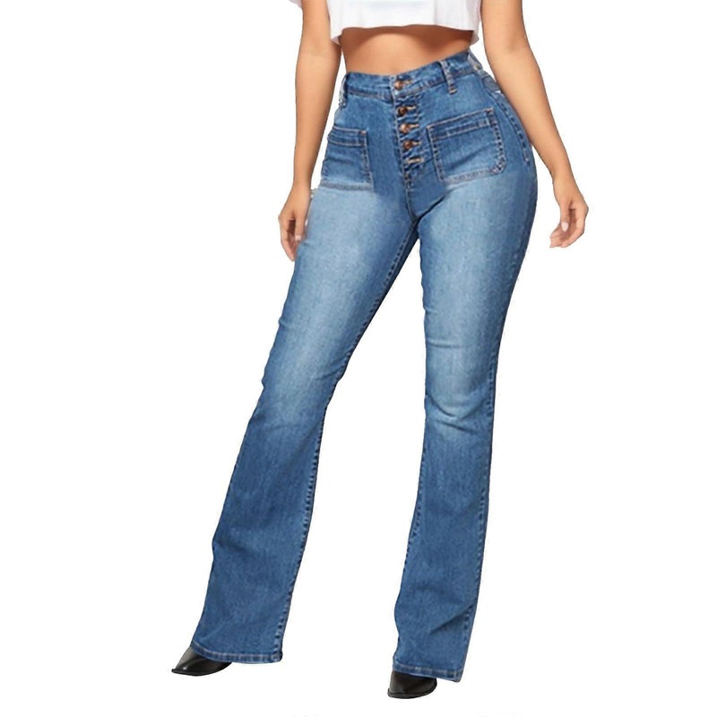 Damen Flare Jeans Vintage Schlaghose Hoch Tailliert Bootcut Denim Hosen fr Teenager Mdchen in Blau Gre 4XL