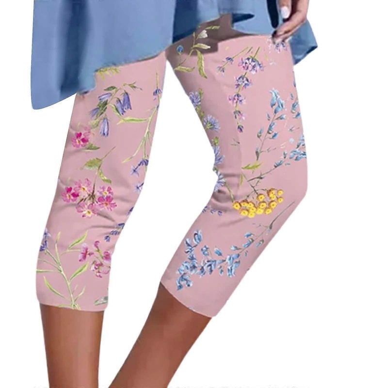 Women’s Stretch Trousers With Floral Digital Print, Slim Fit Casual Pants, Winter Ready All Day Comfort Pink XL