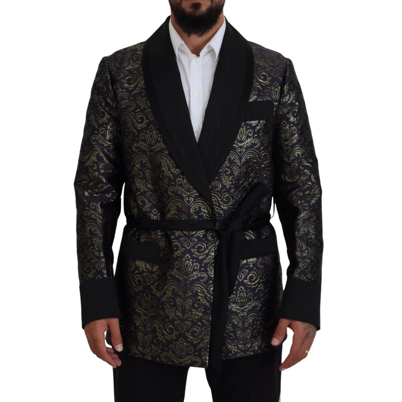 Dolce & Gabbana Men’s Gold Purple Baroque Jacket Blazer Robe