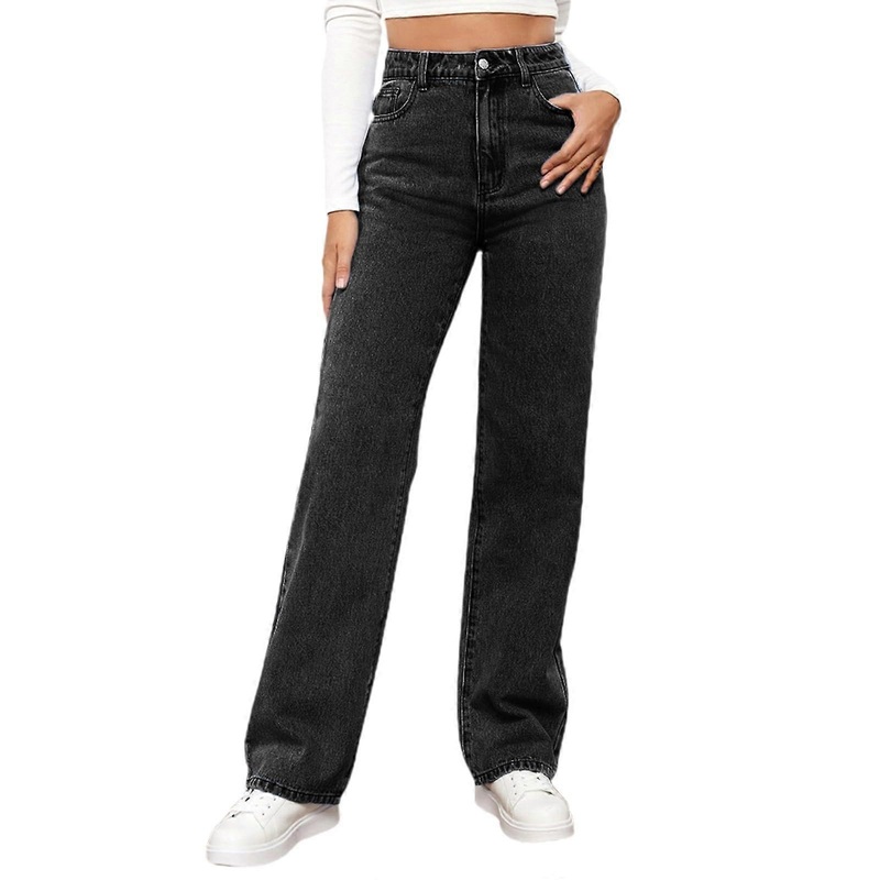 Baggy Jeans Women Y2K with Pockets,  Waist Straight Leg, Black XXL