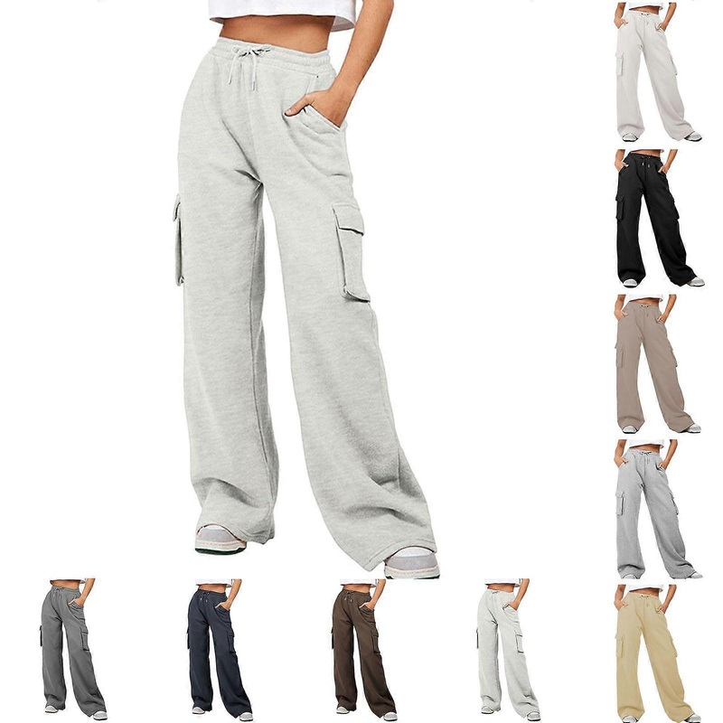 Women’s Sports Trousers with Cinch Bottom, Pockets, High Waist, Elastic, Long Baggy Jogging Bottoms, Size S