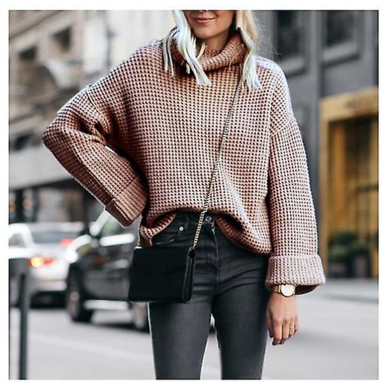 2023 Autumn And Winter High Quality Sweater Women’s Hot Selling Urban Turtleneck Loose Top Women’s Fashion Solid Color Drop Shoulder Long Sleeves