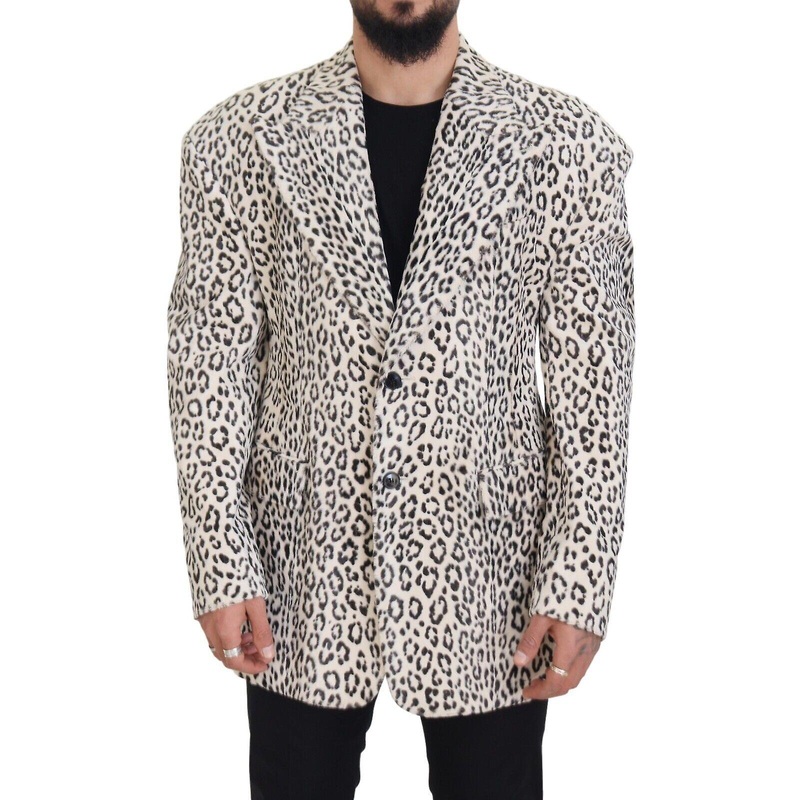 Dolce & Gabbana Men’s White Leopard Single Breasted Coat Blazer