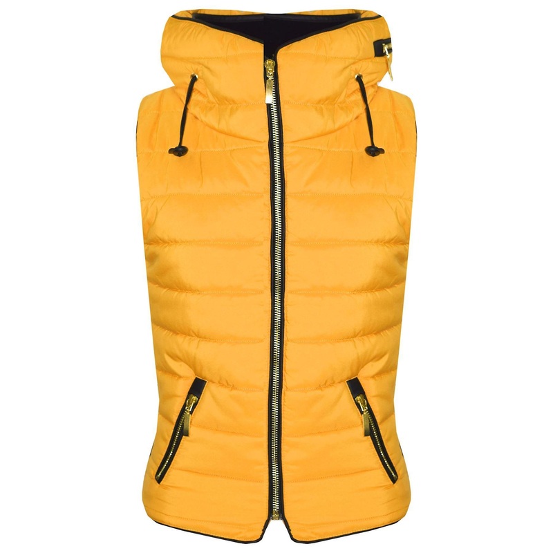 Girls Mustard Puffer Bubble Sleeveless Hooded Gilets Bodywarmer Jacket
