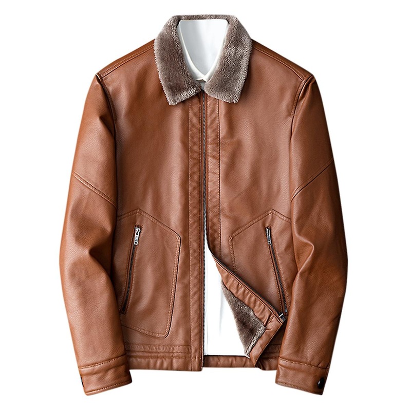 Cloudstyle Men’s Winter Casual Lapel Zipper Slim Fit Padded Warm Leather Jacket