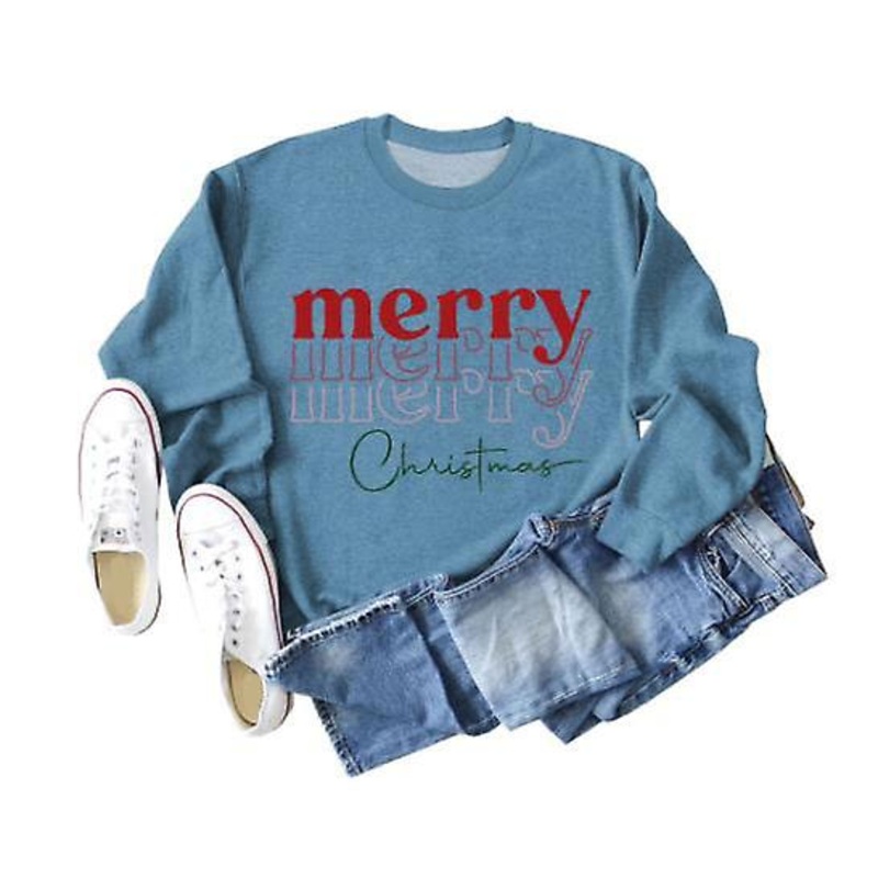 Women’s Sweatshirt Autumn And Winter New Arrival Christmas Loose Long Sleeve Ladies Fashion Merry Christmas Letter Print Casual Round Neck Top