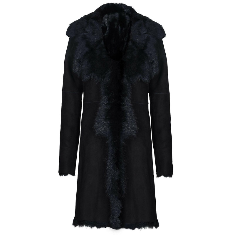 Black Ladies Toscana Sheepskin Leather Suede Jacket