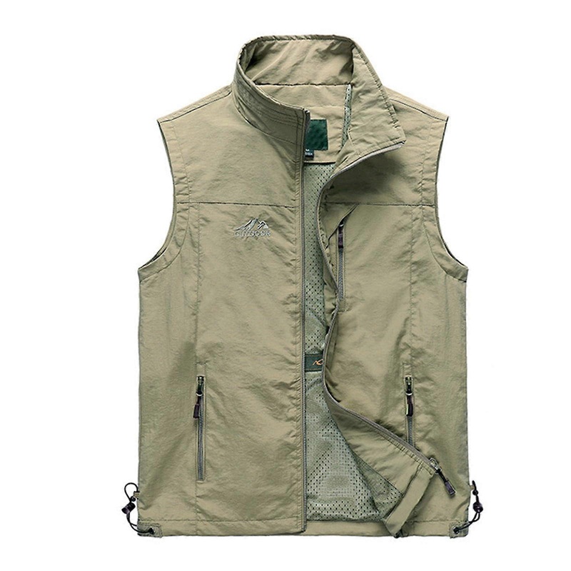 Men’s Outdoor Vest Lightweight QuickDrying Fishing Vest Lightweight Safari Vest Multifunctional Vest Breathable Fishing Vest Men Khaki L