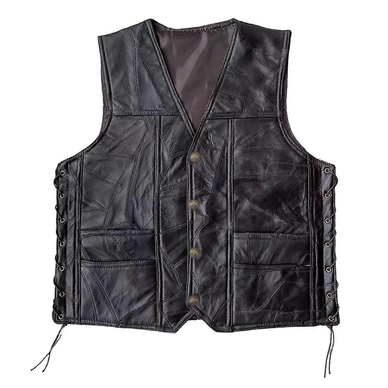 Biker Gilet Men’s Leather Vintage Sleeveless Jacket with Pockets Casual Outwear Motorcycle Vest, brown, XL