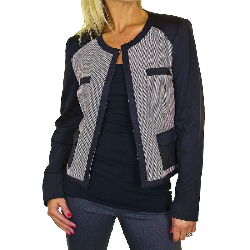 Women’s Smart Collarless Crop Blazer Ladies Evening Fully Lined Dark Red Dogtooth Long Sleeve Jacket Black 8-16