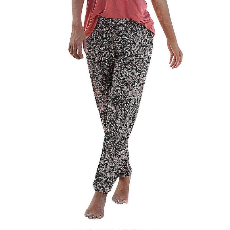 Boho Beach Pocket Trousers Women, Dark Blue, Long Trousers, High Waist, Simple Print, Pockets, Size M