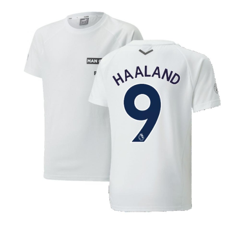 2022-2023 Man City Casuals Tee (White) – Kids (HAALAND 9)