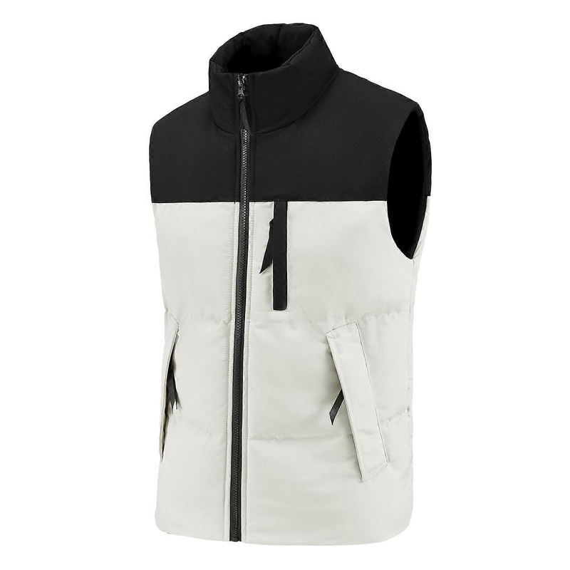 Men’s Quilted Vest Outdoor Lined Winter Warm Thick Vest with Zip White 3XL