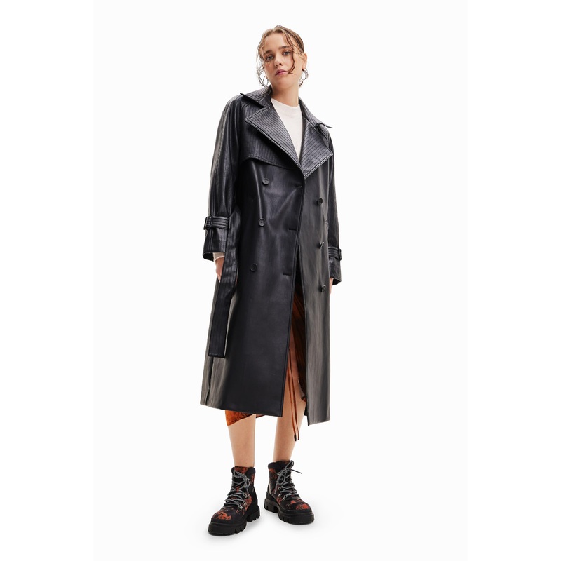 Desigual Menphis Faux Leather Double Breasted Trench Coat 23WWEWB7