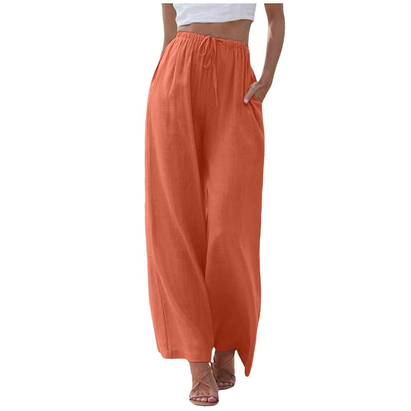 Women’s Wide Leg Trousers With  Waist And Elastic Drawstring Pockets Orange 3XL