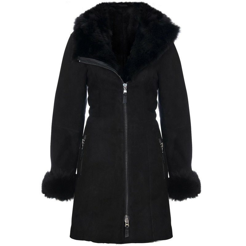 Women’s Black Hooded Sheepskin toscana Jacket