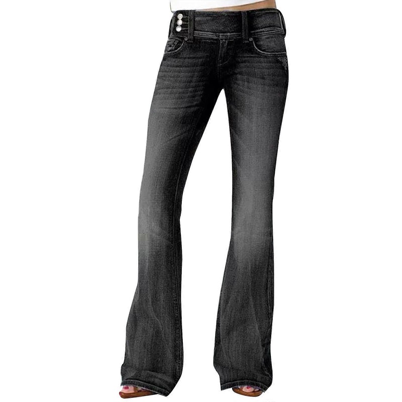Flared Jeans for Women Y2K, Bell Bottom  Waist, Flare Cut Stretch Casual Pants Black