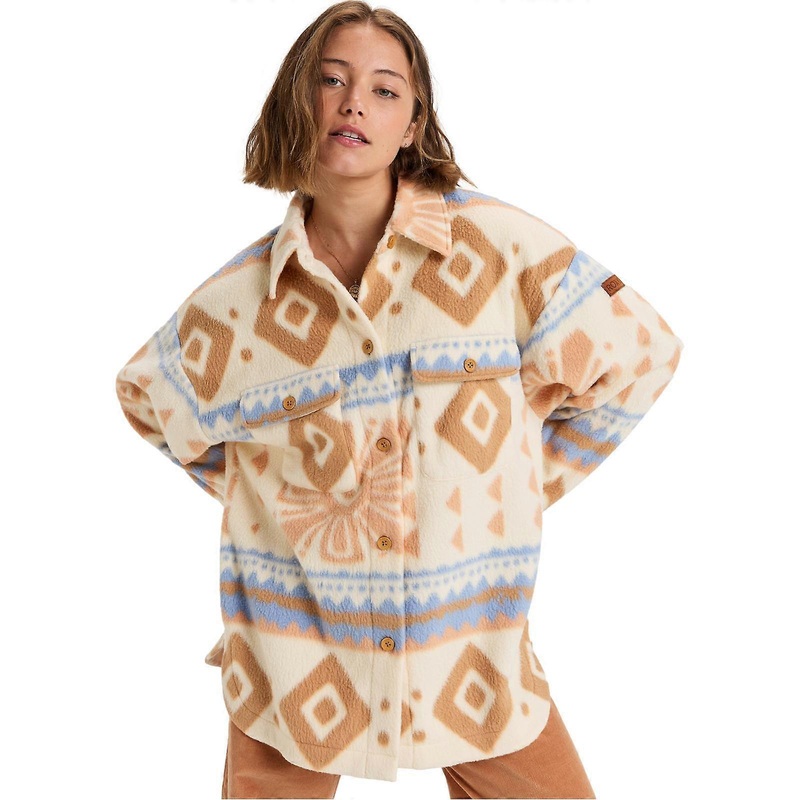 Roxy Womens Morning Crush Polar Fleece Shacket Button Up Collar Oversized