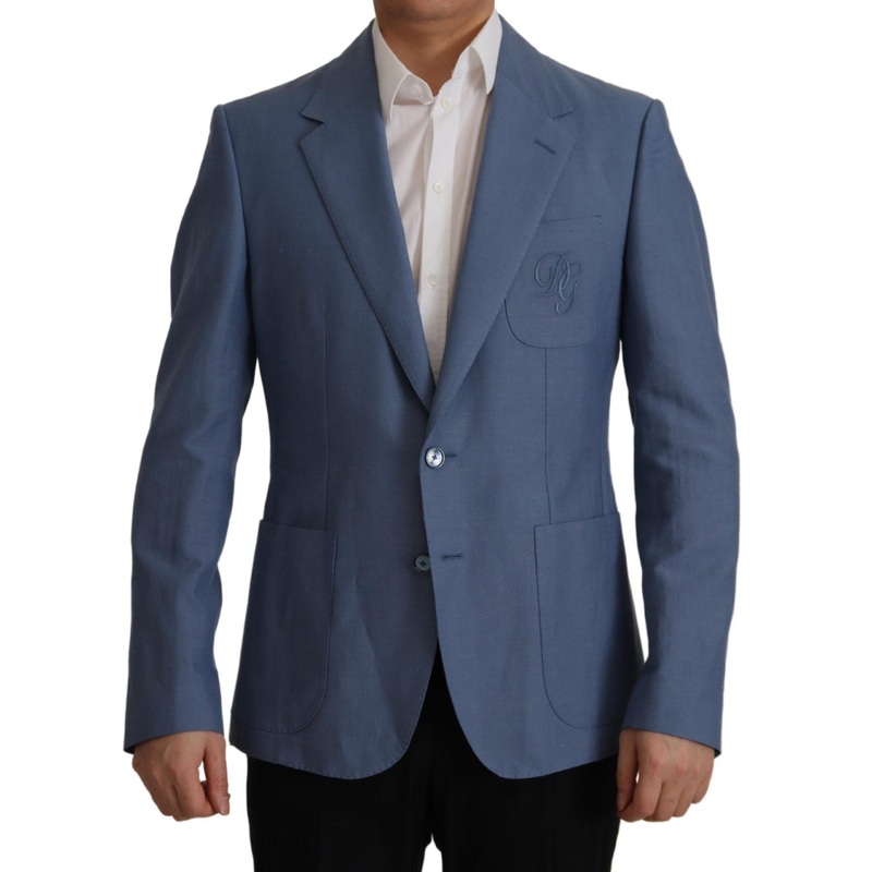 Dolce & Gabbana Men’s Blue Single Breasted Logo Blazer Jacket