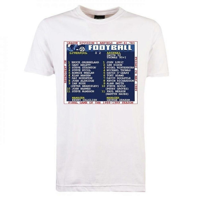 1989 Arsenal V Liverpool Retrotext T-shirt – White