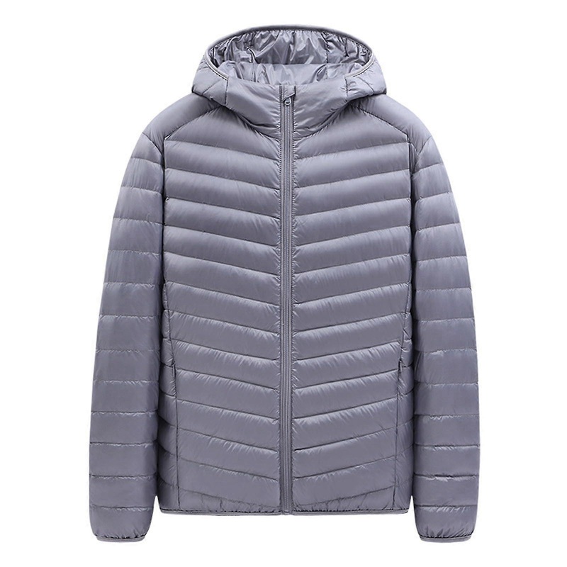 Transition Jacket Men’s Plain Hood Zip Quilted Jacket Warm Winter Gray L
